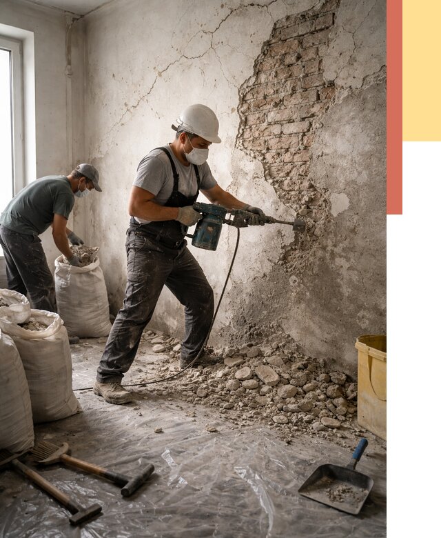 Демонтаж штукатурки со стен в Киселевске от 7402 руб/м² — быстро и недорого | ОТДЕЛОЧНИК-Кис