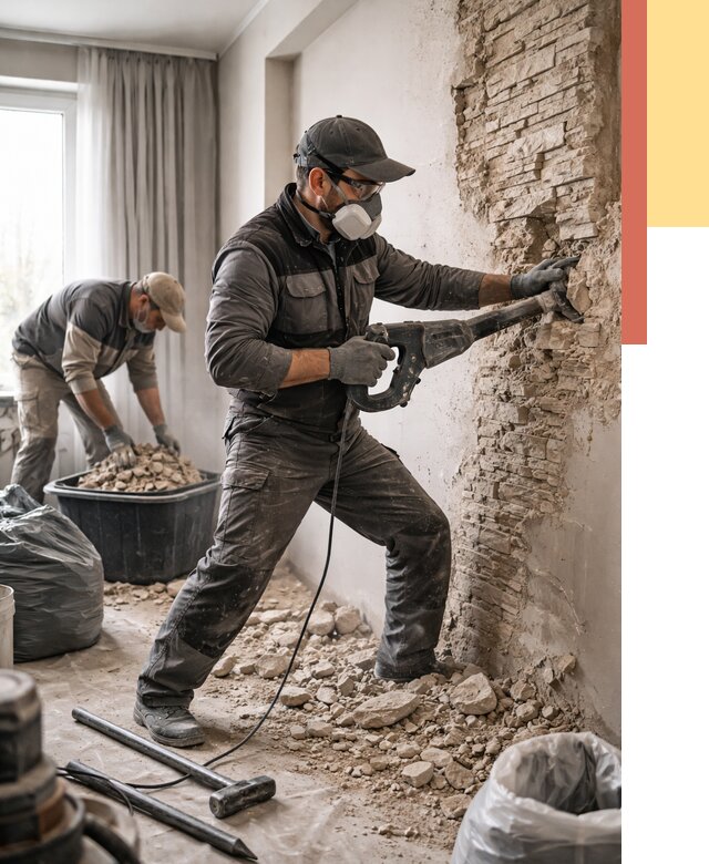 Демонтаж декоративного камня в Киселевске от 1491 руб/м² — быстро и недорого | ОТДЕЛОЧНИК-Кис