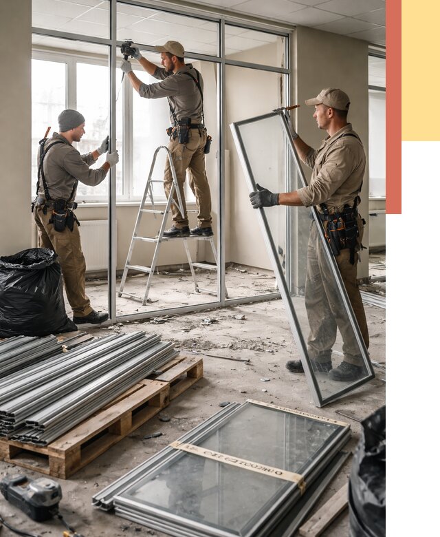 Демонтаж алюминиевых перегородок в Киселевске от 4318 руб. — быстро и недорого | ОТДЕЛОЧНИК-Кис