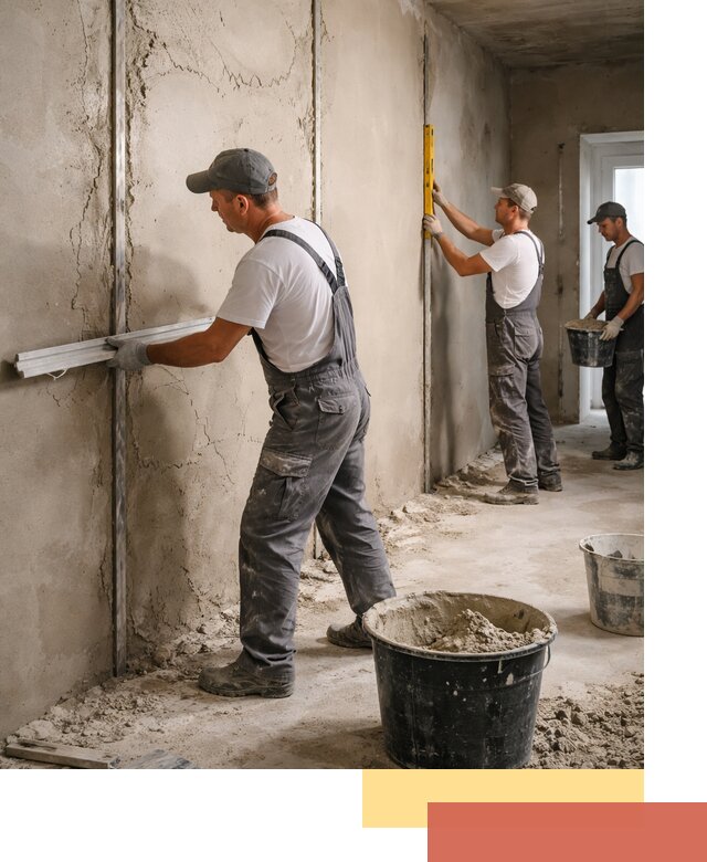 Штукатурка стен по маякам в Киселевске — точная и ровная поверхность