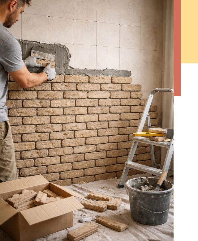 Монтаж декоративного кирпича в Киселевске от 3290 руб./м² — быстро и недорого | ОТДЕЛОЧНИК-Кис