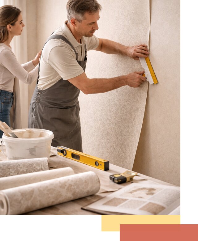 Поклейка обоев с подбором рисунка в Киселевске