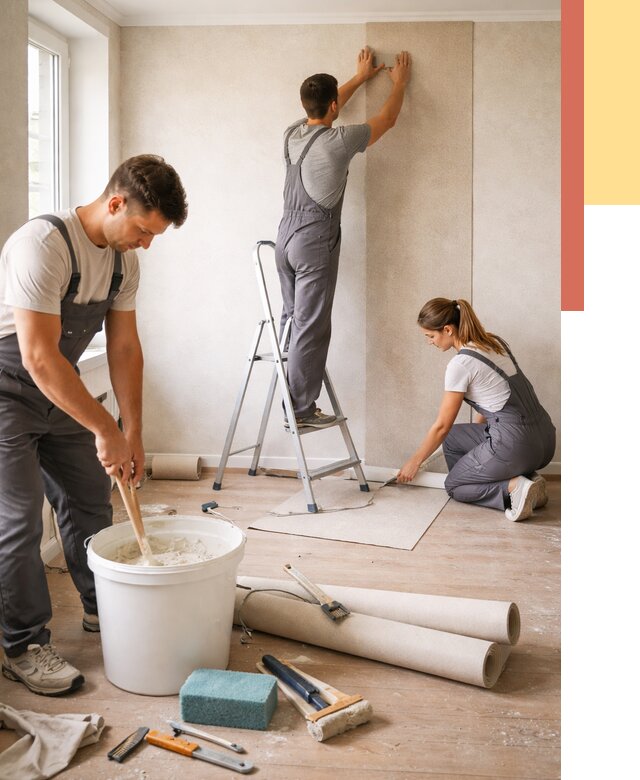 Оклейка стен обоями в Киселевске от 3598 руб/м2 — быстро и недорого | ОТДЕЛОЧНИК-Кис