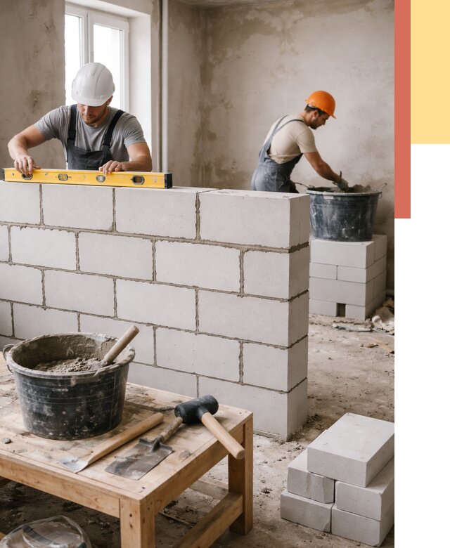 Кладка перегородок из газобетона в Киселевске от 3290 руб. под ключ | ОТДЕЛОЧНИК-Кис