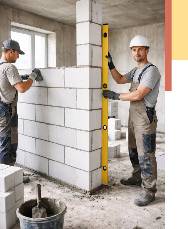 Кладка перегородок из пеноблока в Киселевске от 1851 руб. под ключ | ОТДЕЛОЧНИК-Кис