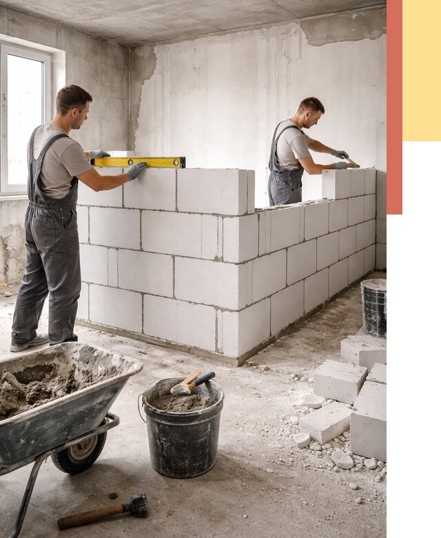 Кладка перегородок из ПГП в Киселевске от 2570 руб./м2 — монтаж и возведение под ключ | ОТДЕЛОЧНИК-Кис