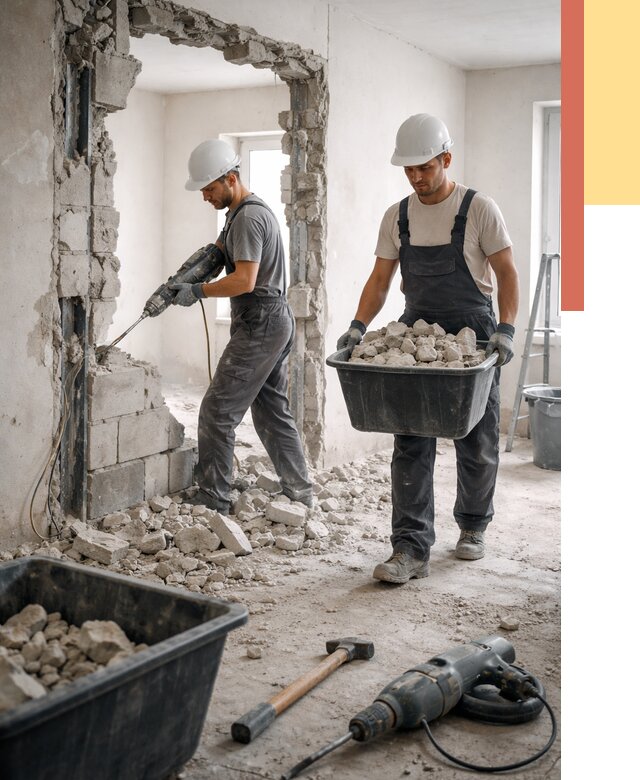 Демонтаж блоковых перегородок в Киселевске от 3855 руб. — быстро и недорого | ОТДЕЛОЧНИК-Кис