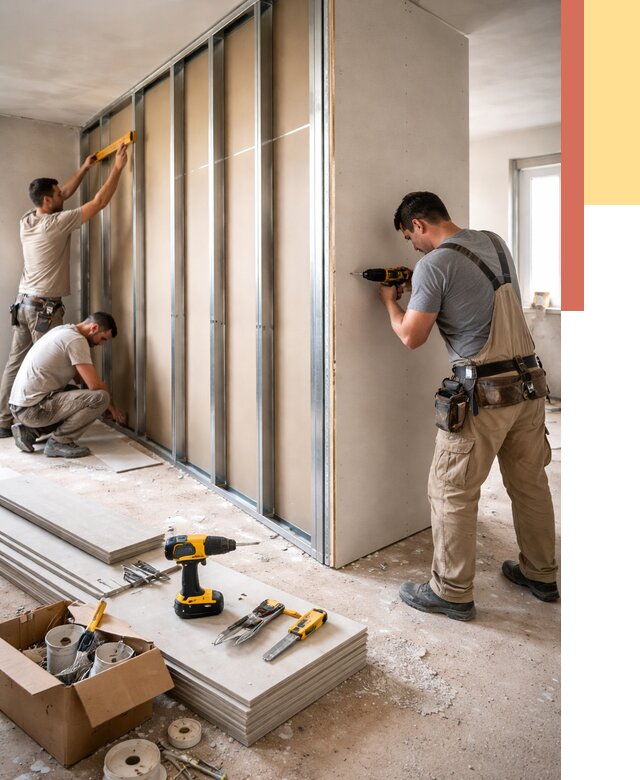 Монтаж однослойной перегородки из гипсокартона в Киселевске от 668 руб. | ОТДЕЛОЧНИК-Кис