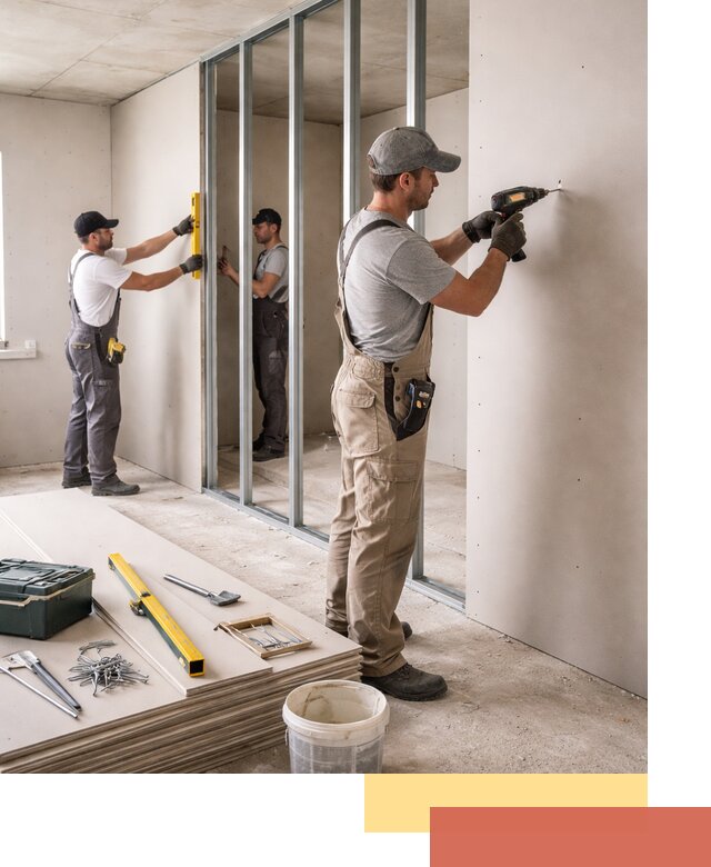 Однослойная перегородка из гипсокартона в Киселевске под ключ, монтаж и отделка