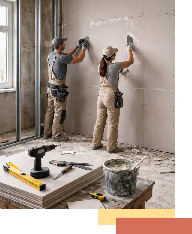 Монтаж двухслойной перегородки из гипсокартона в Киселевске