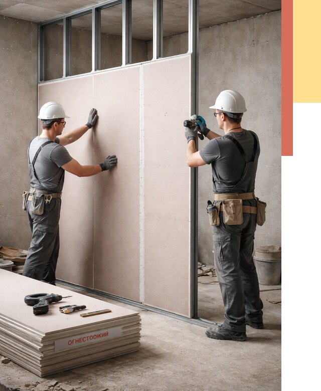 Перегородка из огнестойкого гипсокартона в Киселевске от 1902 руб. под ключ | ОТДЕЛОЧНИК-Кис