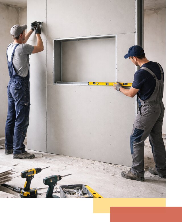 Перегородка из гипсокартона с нишей под декор в Киселевске