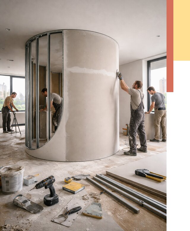 Радиусная перегородка из гипсокартона в Киселевске от 2981 руб. под ключ | ОТДЕЛОЧНИК-Кис