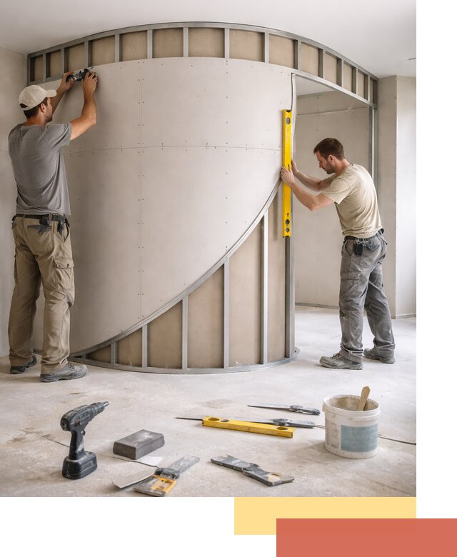 Радиусная перегородка из гипсокартона в Киселевске под ключ