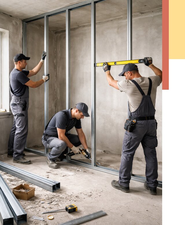 Монтаж каркаса перегородки из профиля в Киселевске от 771 руб. | ОТДЕЛОЧНИК-Кис