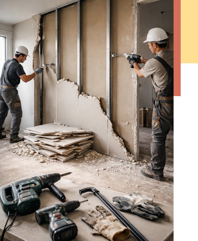 Демонтаж перегородки из гипсокартона в Киселевске от 1234 руб. быстро и недорого | ОТДЕЛОЧНИК-Кис