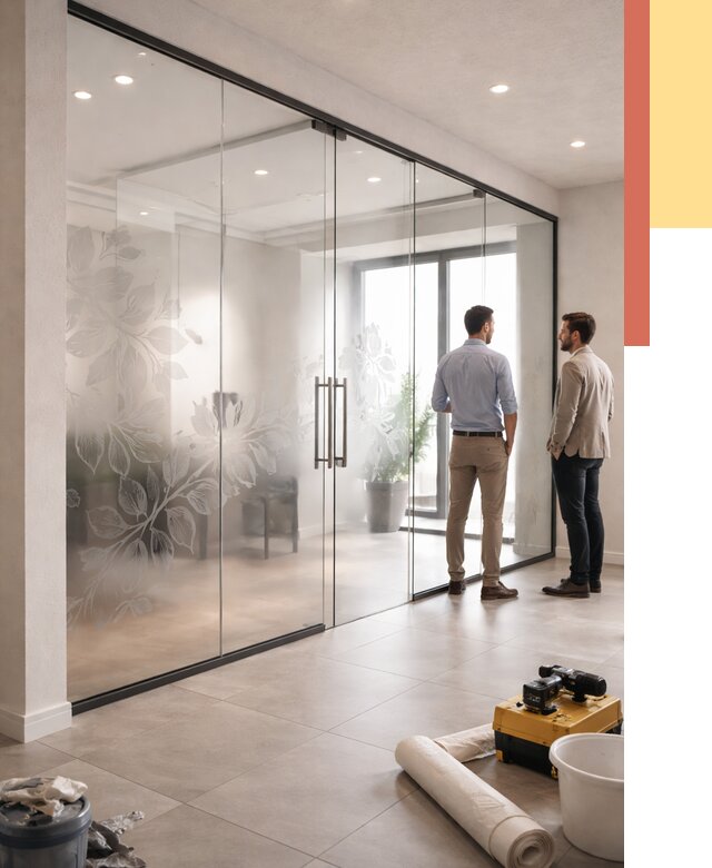 Стеклянные перегородки с рисунком в Киселевске от 12851 руб. монтаж и нанесение | ОТДЕЛОЧНИК-Кис