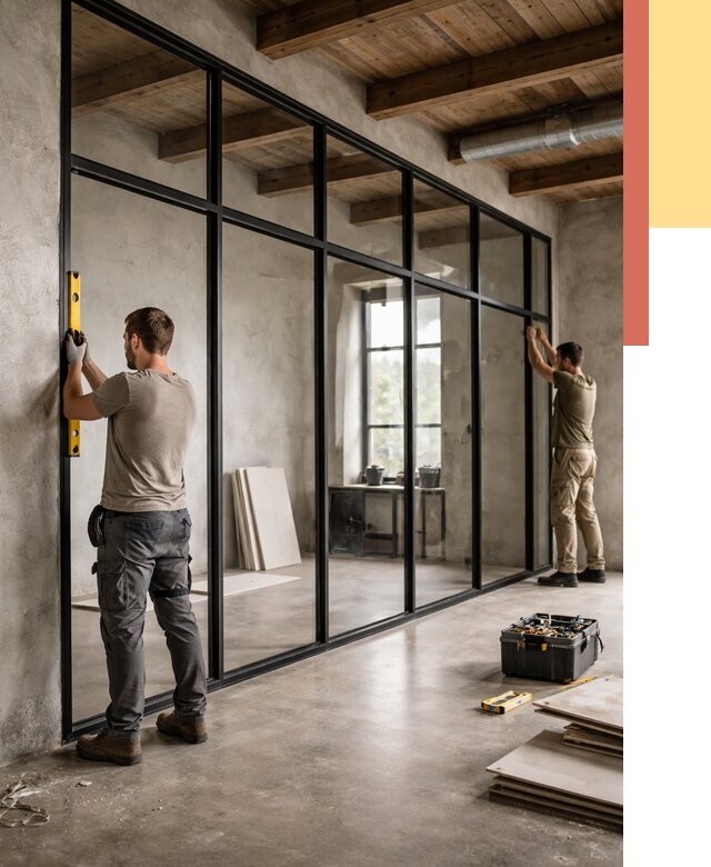 Стеклянные перегородки лофт в Киселевске от 10795 руб. под ключ | ОТДЕЛОЧНИК-Кис