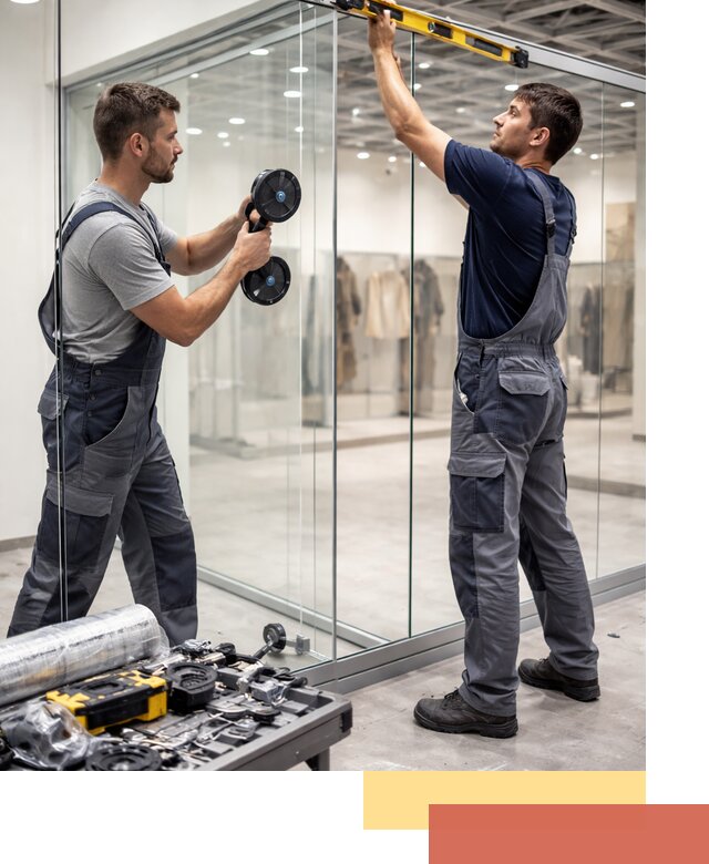 Стеклянные перегородки для магазинов в Киселевске — монтаж и установка