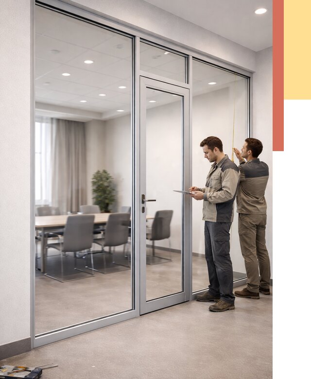 Установка и монтаж алюминиевых перегородок со стеклом в Киселевске от 8430 руб. | ОТДЕЛОЧНИК-Кис