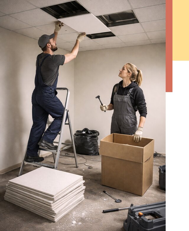 Демонтаж потолочной плитки в Киселевске от 4626 руб. быстро и недорого | ОТДЕЛОЧНИК-Кис