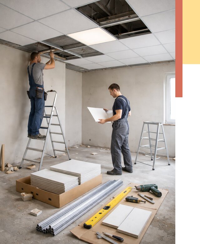 Монтаж потолка армстронг в Киселевске от 4626 руб/м2 — быстрая установка под ключ | ОТДЕЛОЧНИК-Кис