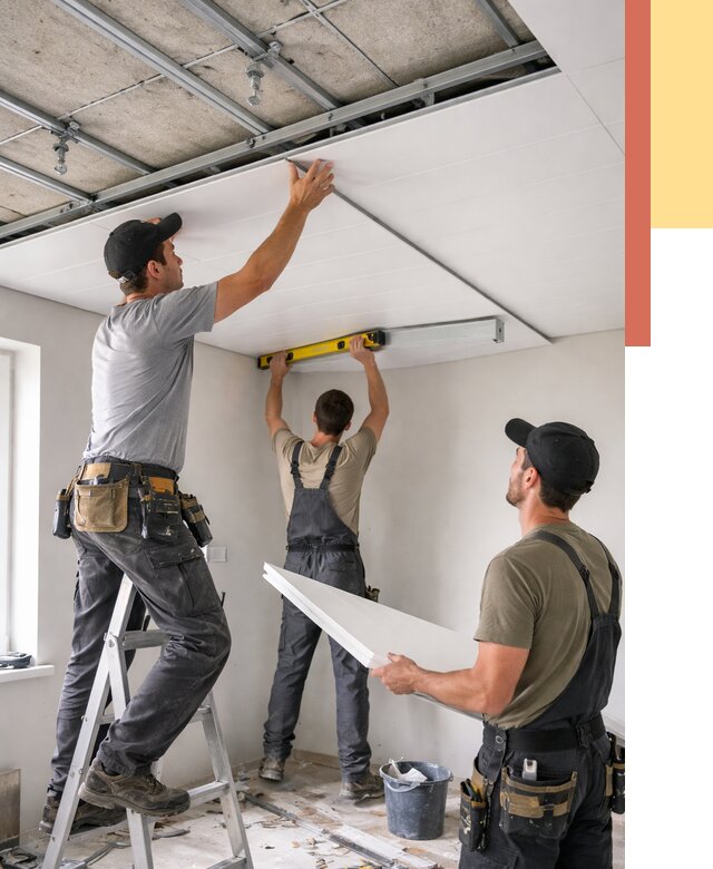 Монтаж потолка из ПВХ панелей в Киселевске от 3598 руб./м2 — быстро и недорого | ОТДЕЛОЧНИК-Кис