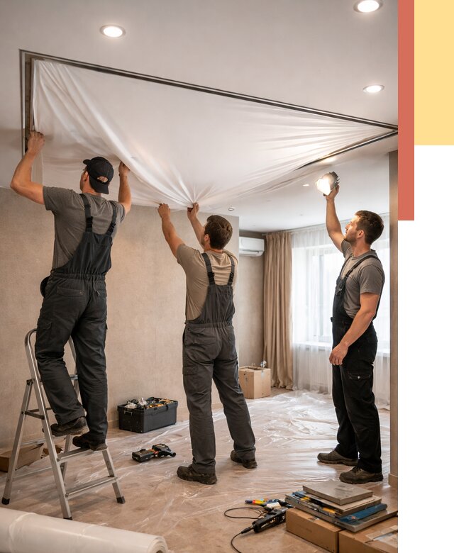 Монтаж ПВХ натяжного потолка в Киселевске от 3598 руб. под ключ | ОТДЕЛОЧНИК-Кис