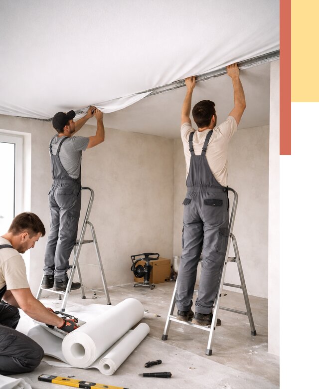 Монтаж тканевого натяжного потолка в Киселевске от 3598 руб. под ключ | ОТДЕЛОЧНИК-Кис