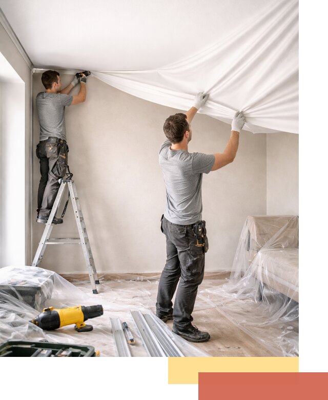 Монтаж тканевого натяжного потолка в Киселевске недорого и быстро