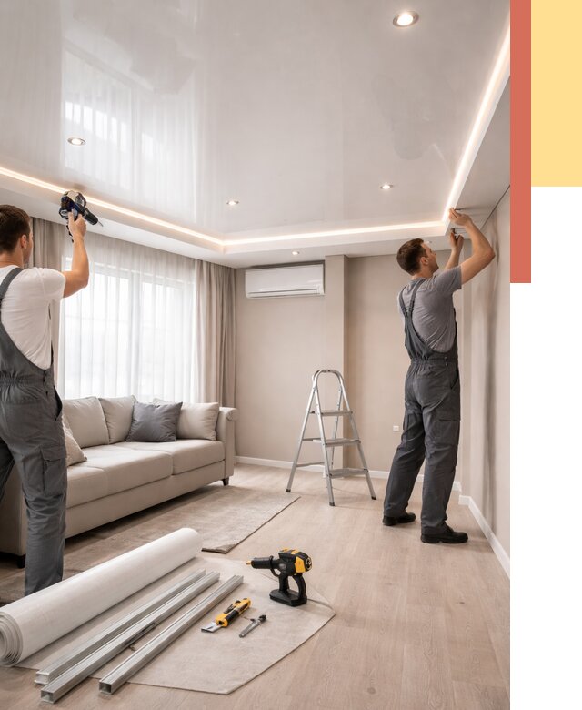 Монтаж глянцевого натяжного потолка в Киселевске от 771 руб. под ключ | ОТДЕЛОЧНИК-Кис