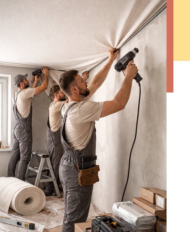 Монтаж фактурного натяжного потолка в Киселевске от 771 руб. — ОТДЕЛОЧНИК-Кис