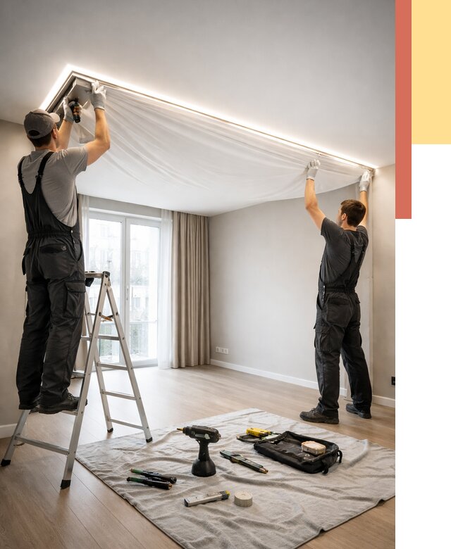 Монтаж парящего натяжного потолка в Киселевске от 4626 руб. быстро и недорого | ОТДЕЛОЧНИК-Кис