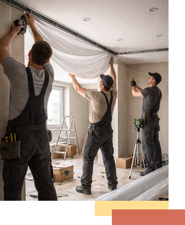 Монтаж парящего натяжного потолка под ключ в Киселевске