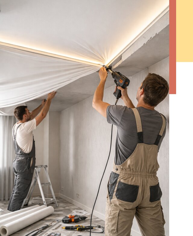 Монтаж натяжного потолка с подсветкой в Киселевске от 977 руб. | ОТДЕЛОЧНИК-Кис