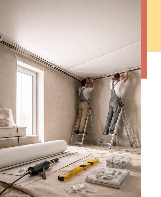 Монтаж натяжного потолка в спальне в Киселевске от 3907 руб. под ключ | ОТДЕЛОЧНИК-Кис