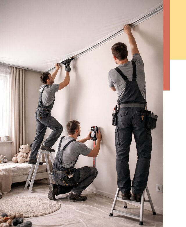 Монтаж натяжного потолка в детской в Киселевске от 3598 руб. — быстро и недорого | ОТДЕЛОЧНИК-Кис