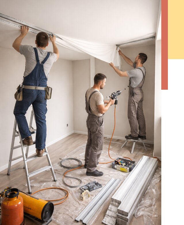 Монтаж натяжного потолка в студии в Киселевске от 5655 руб. — быстро и недорого | ОТДЕЛОЧНИК-Кис