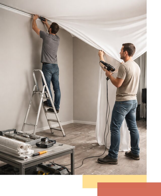 Монтаж натяжного потолка в студии в Киселевске