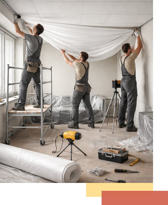 Монтаж натяжного потолка в офисе в Киселевске