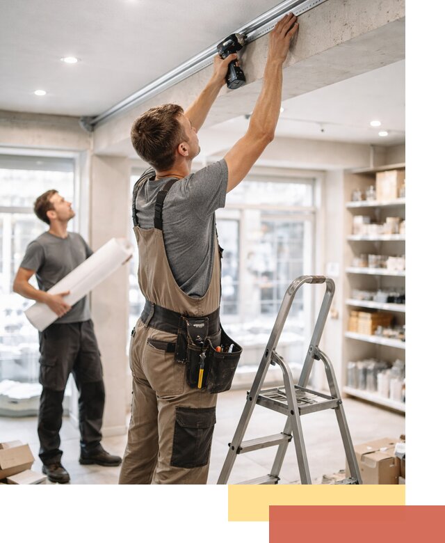 Монтаж натяжных потолков в магазине в Киселевске