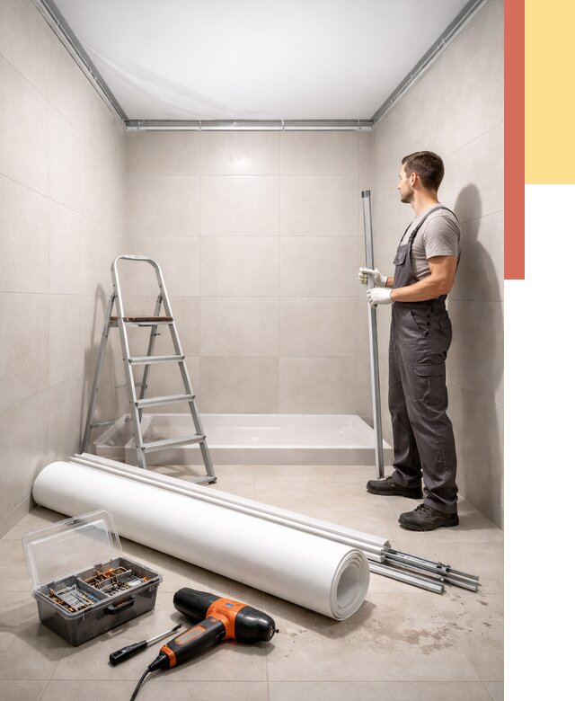 Монтаж натяжного потолка в санузле в Киселевске от 1902 руб. — ОТДЕЛОЧНИК-Кис