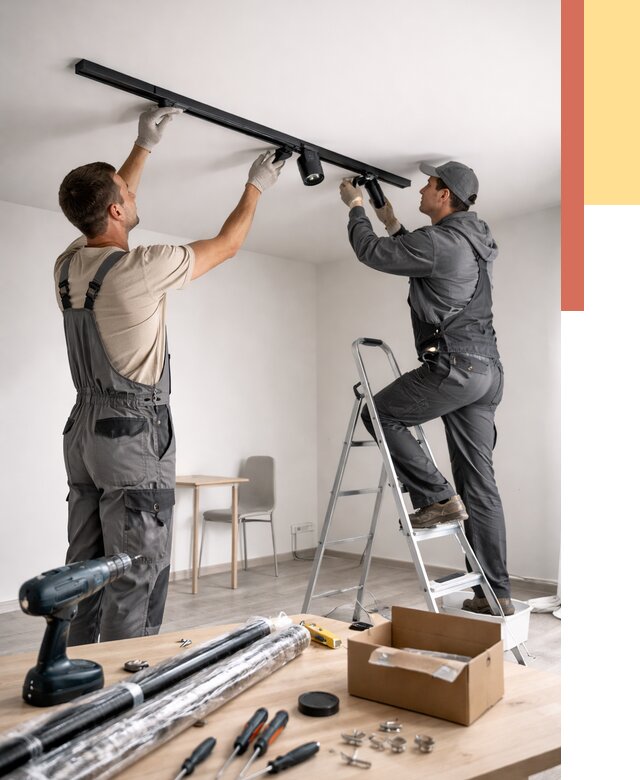 Установка трековых светильников в натяжной потолок в Киселевске от 4318 руб. | ОТДЕЛОЧНИК-Кис