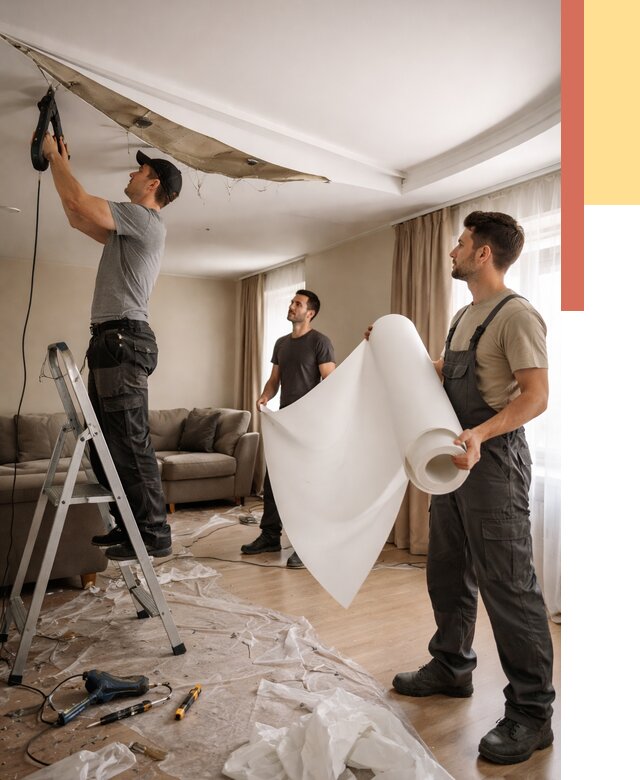 Замена полотна натяжного потолка в Киселевске от 9767 руб. быстро и недорого | ОТДЕЛОЧНИК-Кис