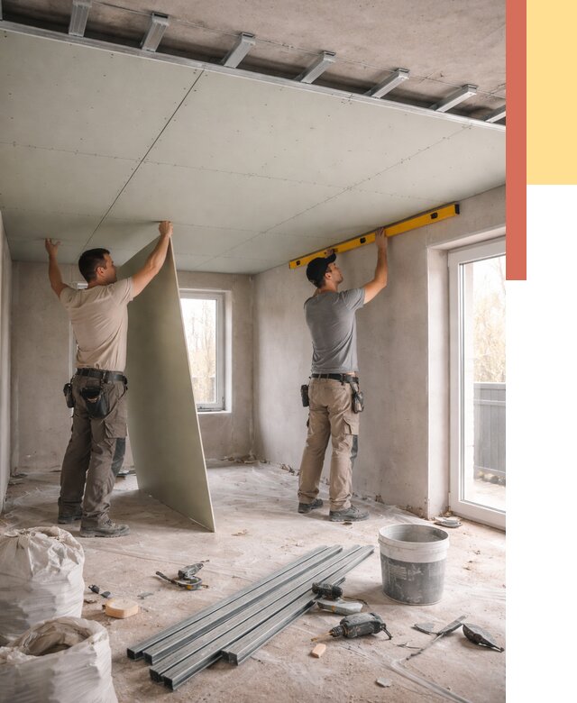 Одноуровневый потолок из гипсокартона в Киселевске от 771 руб. — монтаж под ключ | ОТДЕЛОЧНИК-Кис