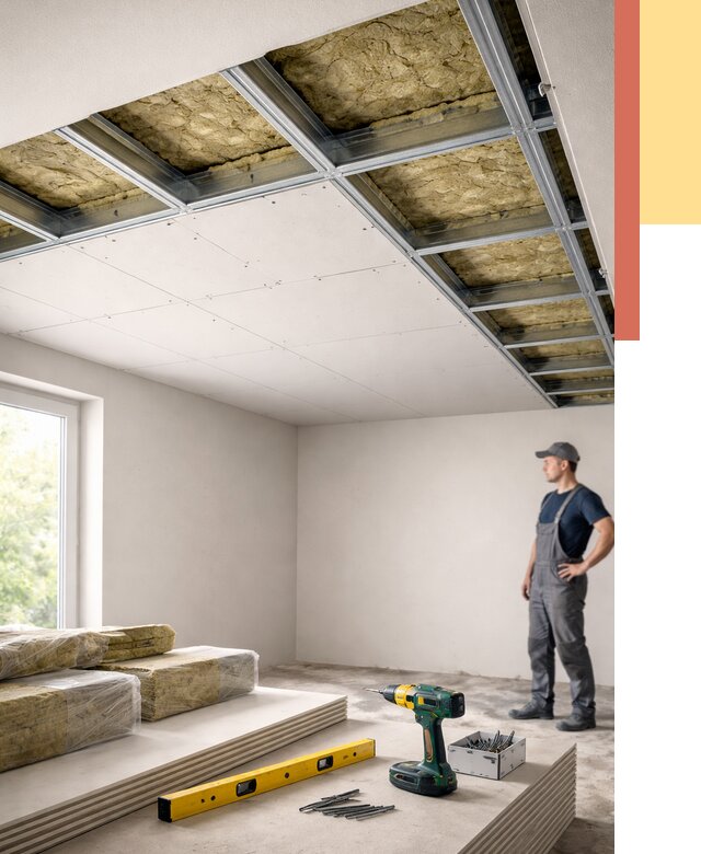 Звукоизоляция потолка ГКЛ в Киселевске от 977 руб. — монтаж под ключ | ОТДЕЛОЧНИК-Кис