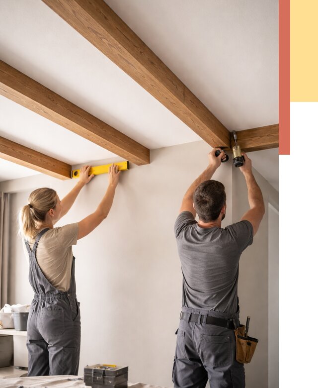 Монтаж декоративных балок на потолок в Киселевске от 4318 руб. — ОТДЕЛОЧНИК-Кис